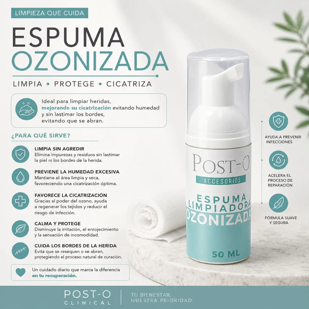 Espuma Ozonizada Limpiadora Post-O Clinical 50 ml